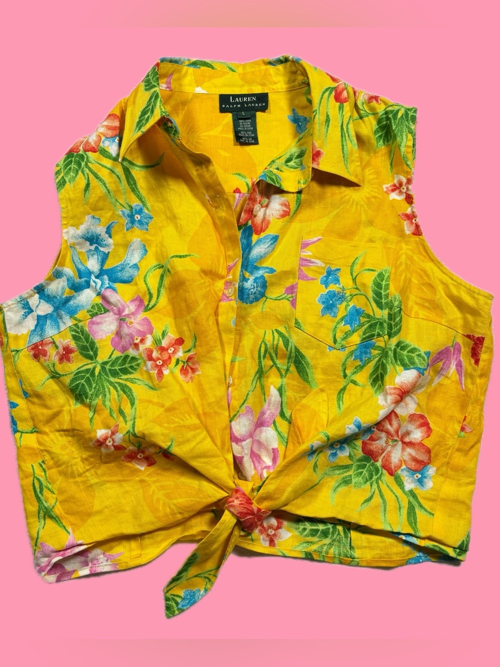 Ralph Lauren Yellow Floral Tie-Front Camisole